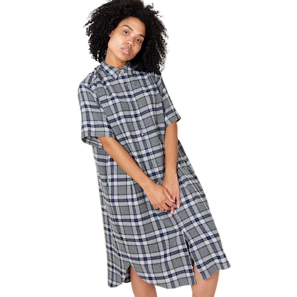 6397 Oversized Plaid Shirt Dress, Medium, Black / Gray / White